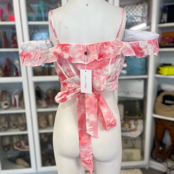 SOLD Lovers + Friends L off shoulder wrap top ties in back. Ruffle - Picture 5 of 5